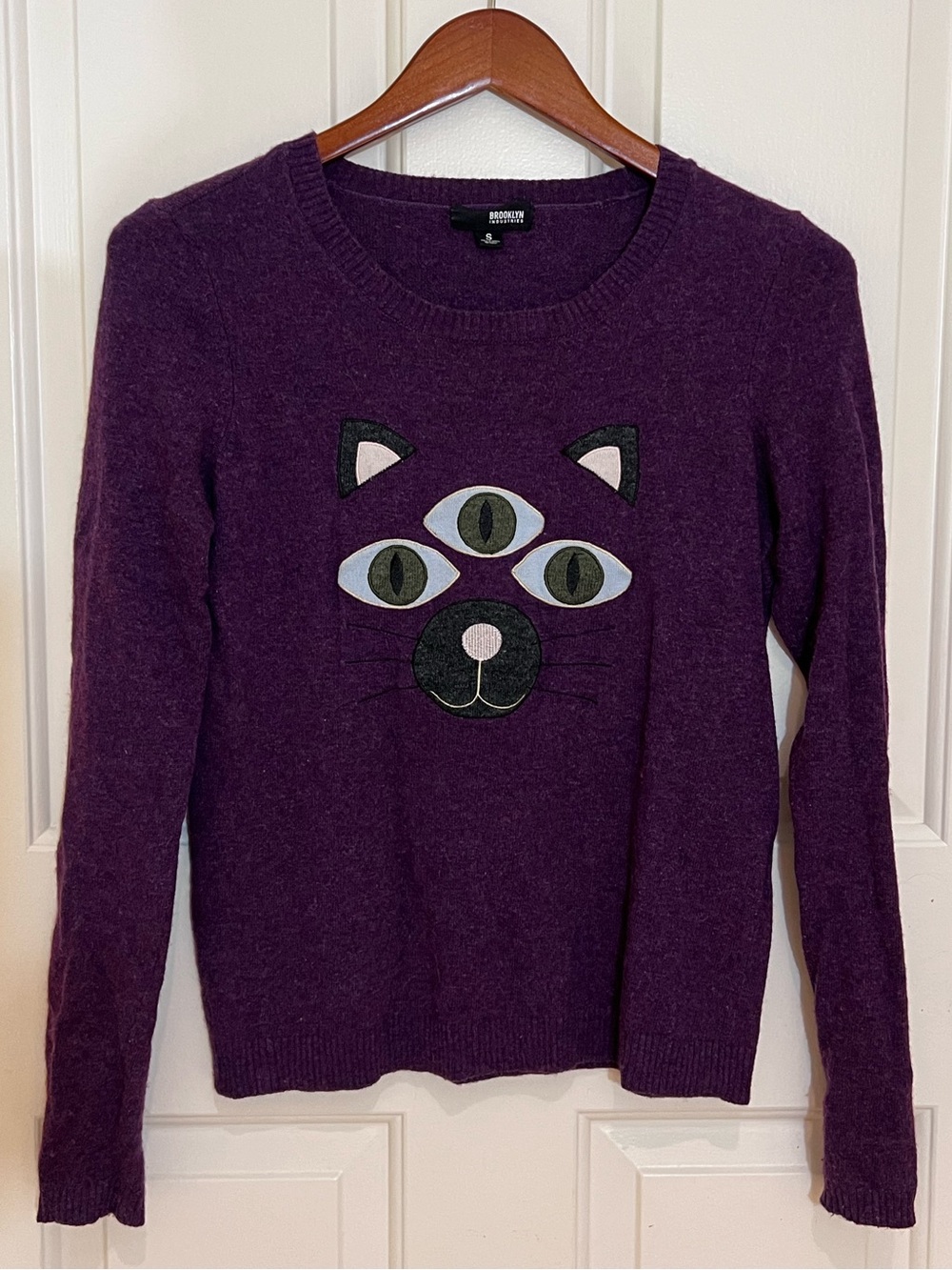 Brooklyn Industries Purple Cat Graphic Crewneck Sweater